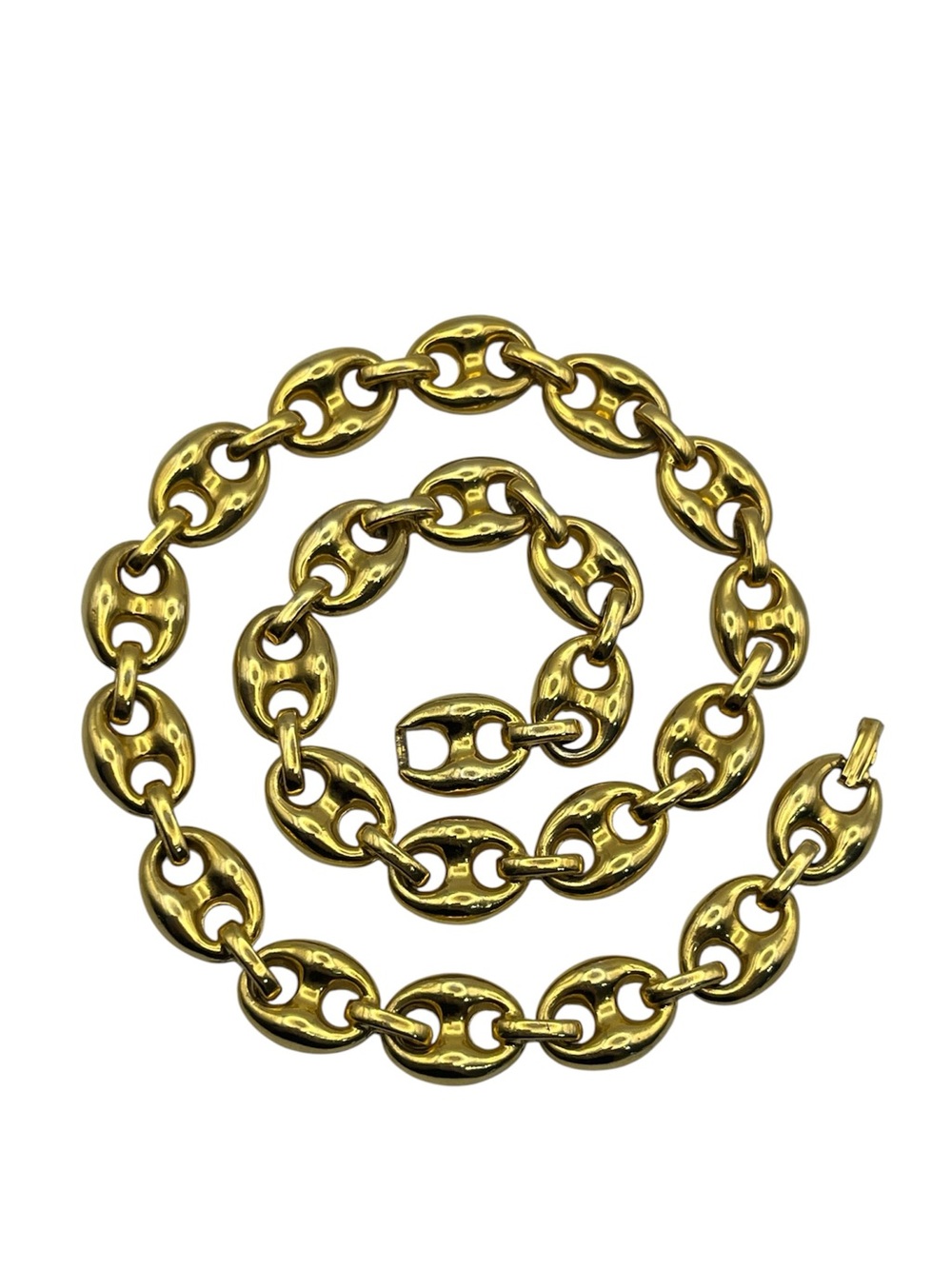 Puffy mariner link gold tone chain statement necklace